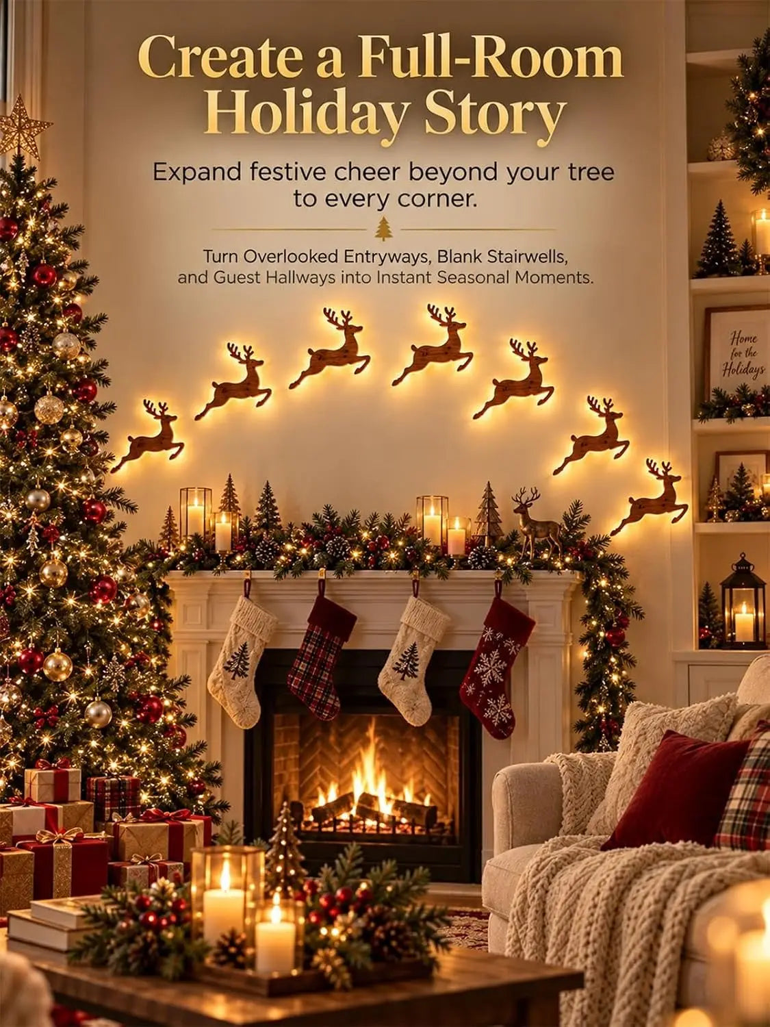 Santa Sleigh & Reindeer Glowing Wall Decor – view 2