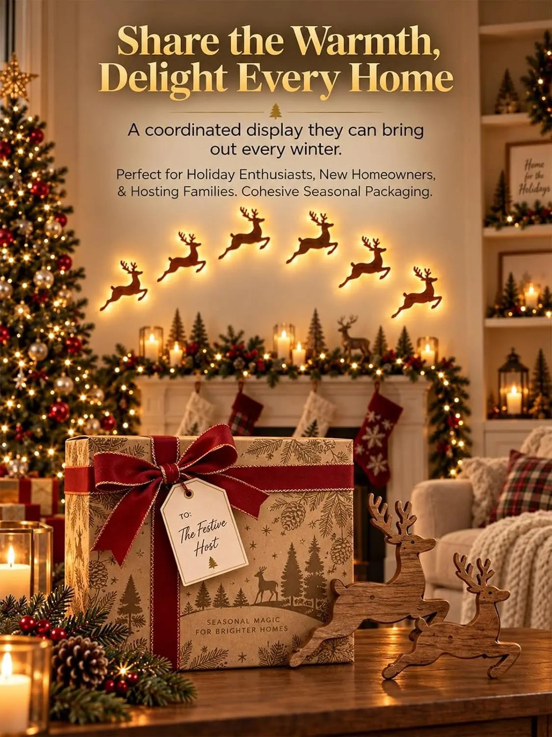 Santa Sleigh & Reindeer Glowing Wall Decor – view 4