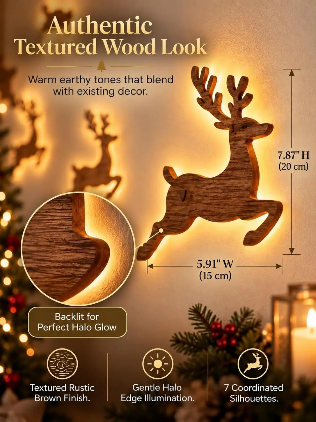 Santa Sleigh & Reindeer Glowing Wall Decor – view 5