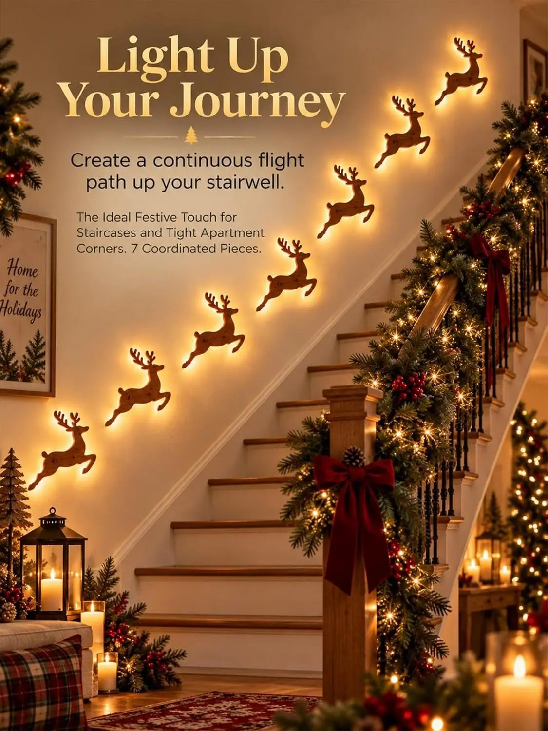 Santa Sleigh & Reindeer Glowing Wall Decor – view 3