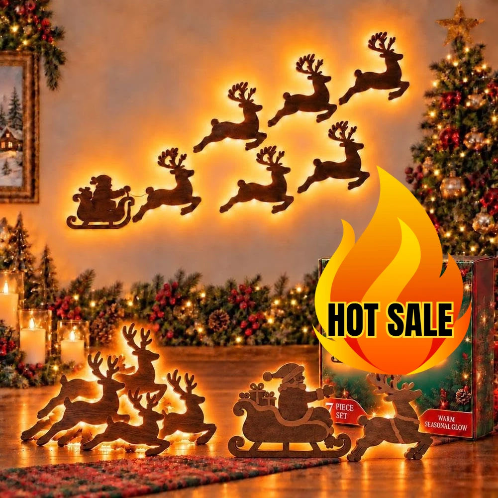 Santa Sleigh & Reindeer Glowing Wall Decor – view 7