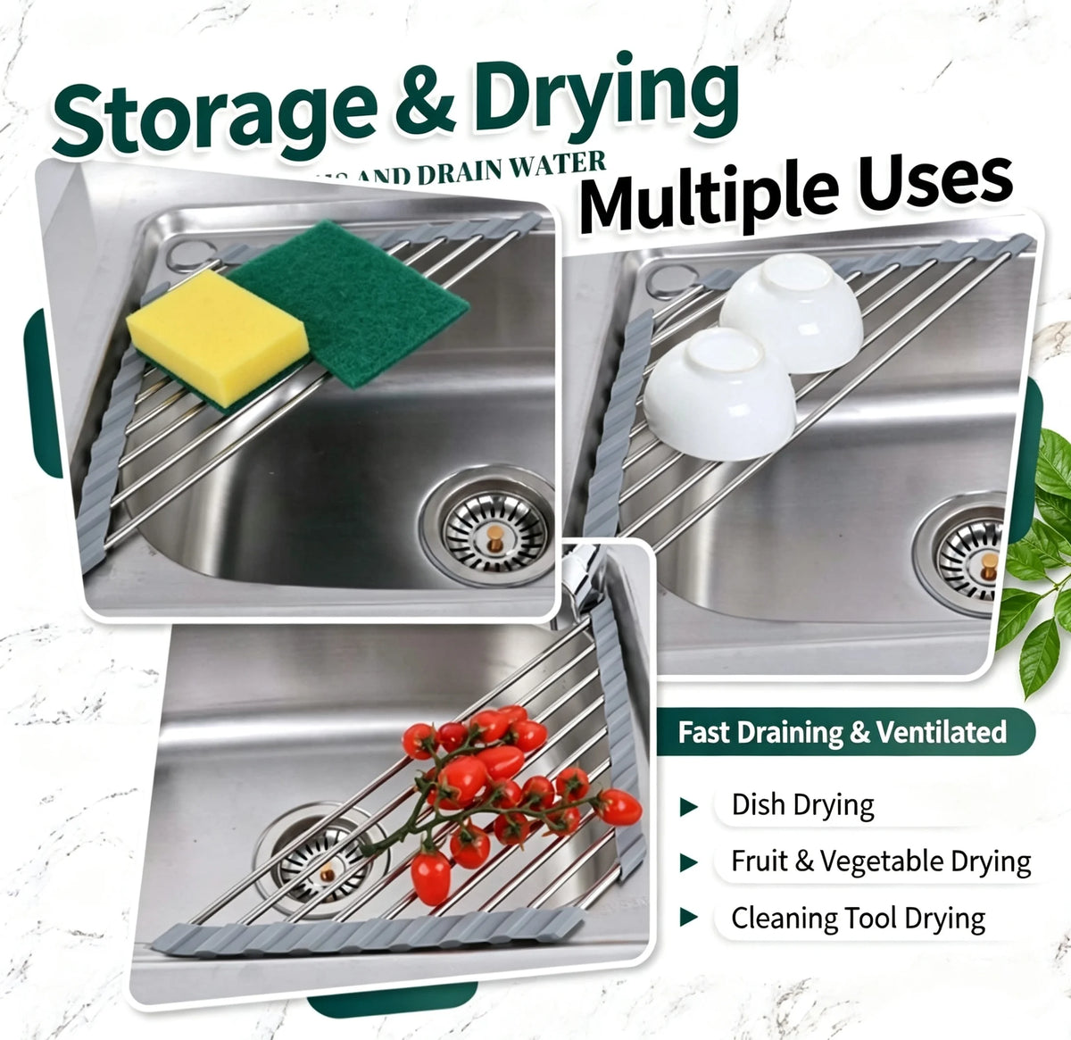 Roll-Up Corner Sink Drying Rack – Home Hearth Well