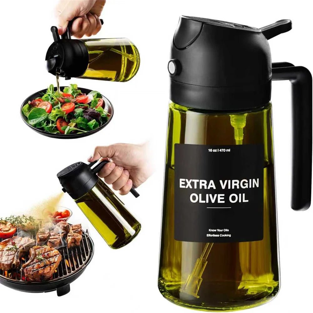 2-in-1 glass olive oil sprayer and dispenser, black, 470 ml
