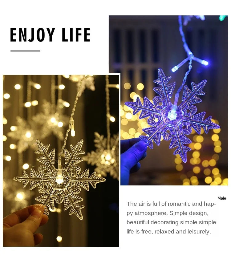 Snowflake Curtain Lights (10.5 ft, 8 Modes)