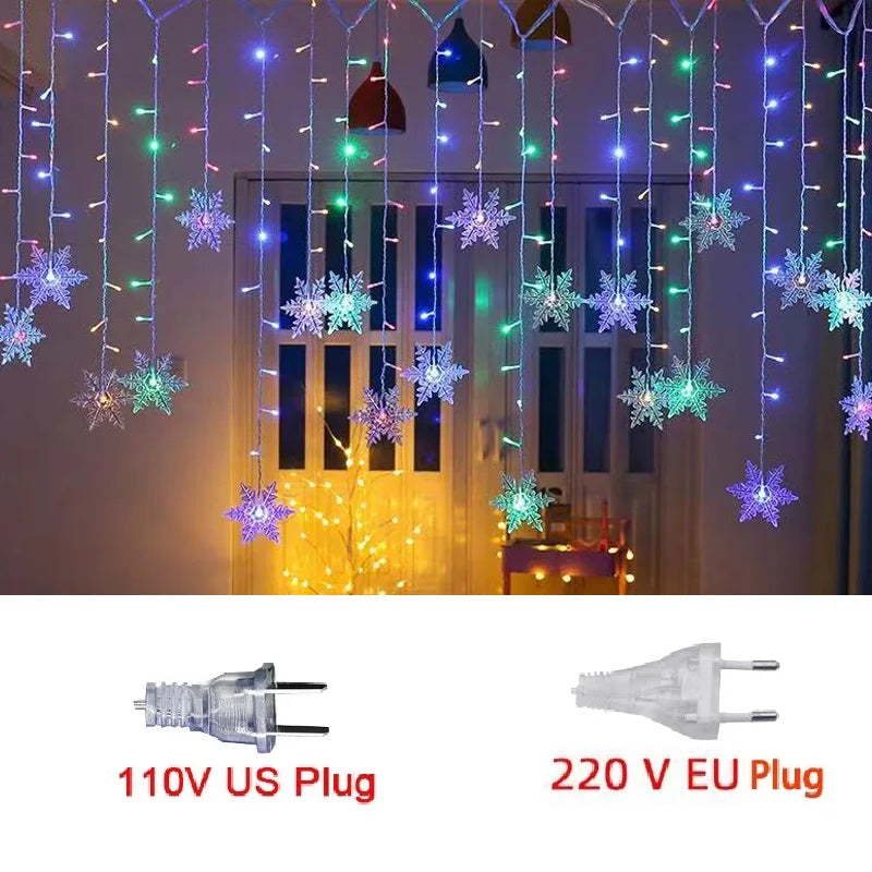 Snowflake Curtain Lights (10.5 ft, 8 Modes)