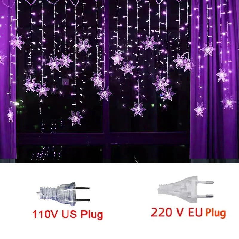Snowflake Curtain Lights (10.5 ft, 8 Modes)