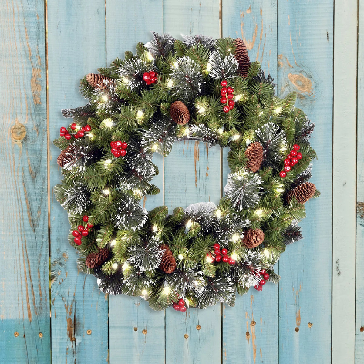 Pre-Lit Pinecone & Berry Christmas Wreath – view 7