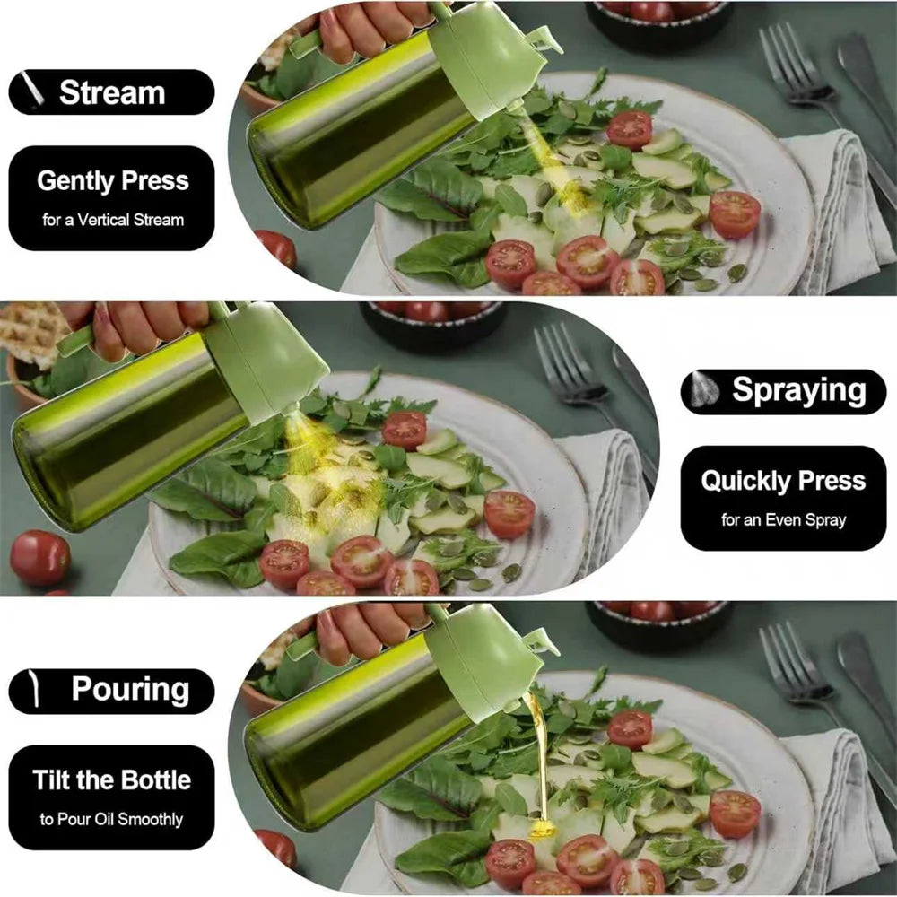Olive oil sprayer misting oil over food